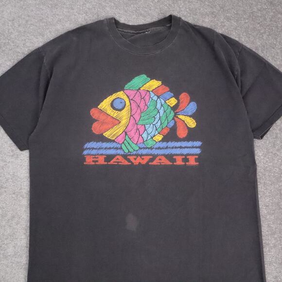 VTG 90s Hawaii Colorful Fish Single Stitch XL Black Short Sleeve T-Shirt - Picture 5 of 10